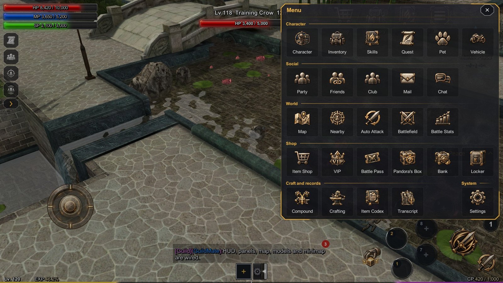 The game's menu panel open over the campus